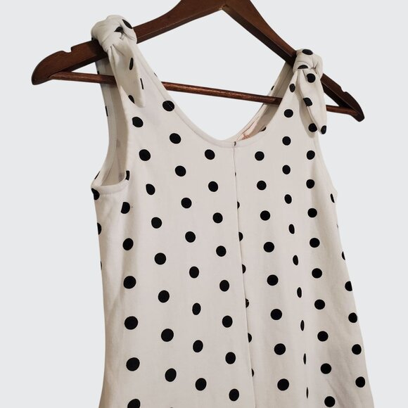 EUC GB Girls White Black Polka Dot Romper Pockets Tie Shoulder Accent Medium - Picture 4 of 9